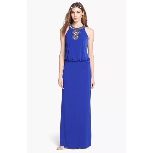 NWT $325 Laundry by Shelli‎ Segal [ 10 ] Embellished Blouson Gown in Blue - Picture 5 of 5